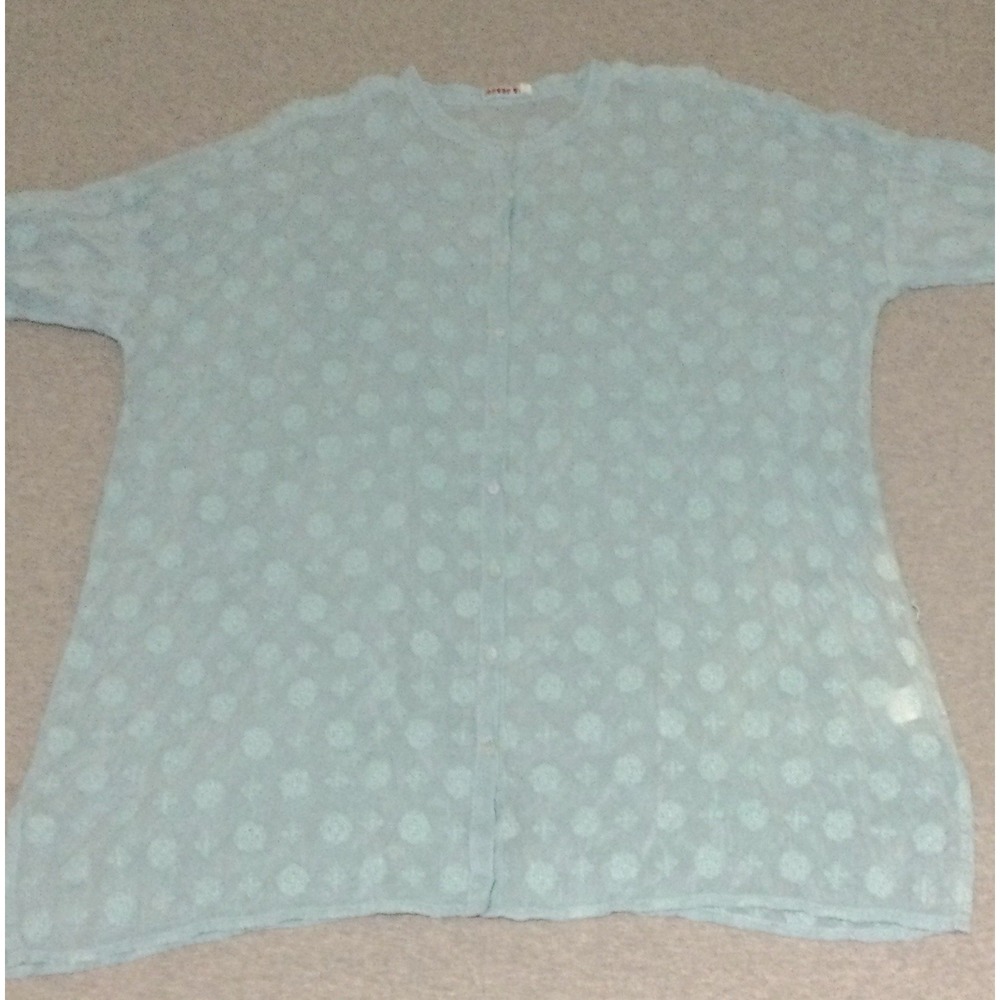 Johnny Was Oversized Light Blue Rayon Tunic Top w/ Tonal Embroidery Sz M